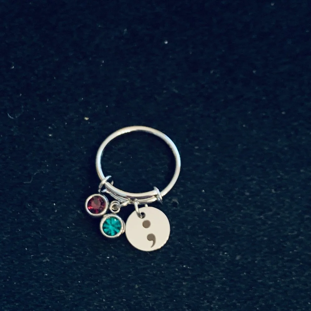 Semi-colon Suicide Awareness Prevention charm dangle ring